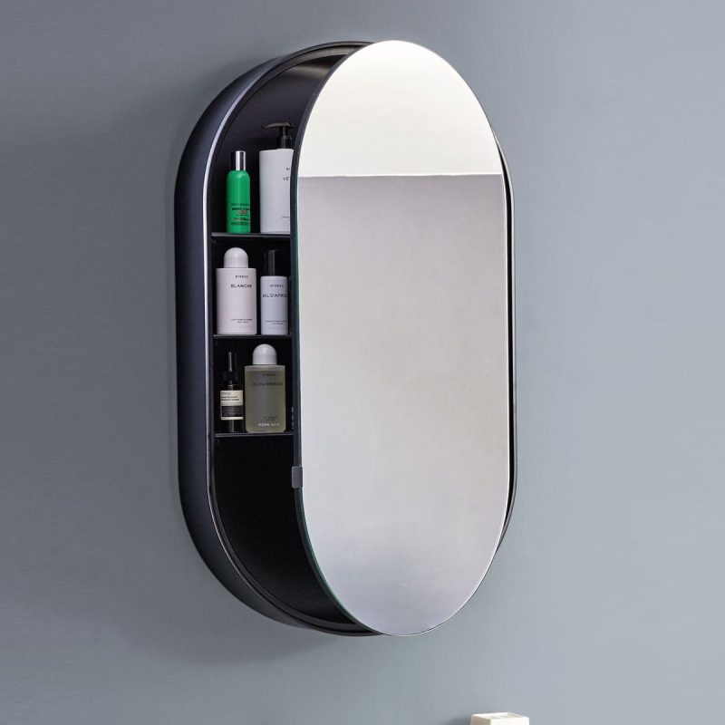 Зеркальный шкафчик Oval Box Cemento